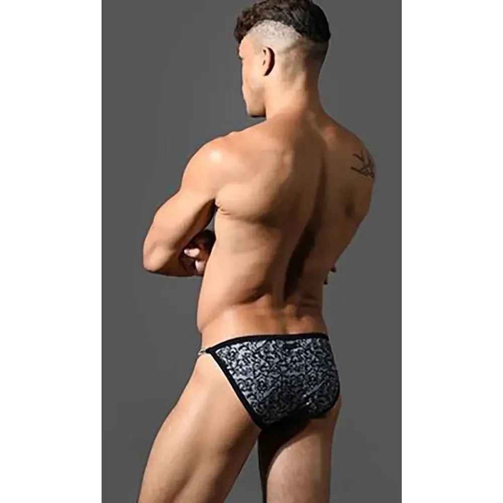 NEW Andrew Christian Chain Lace Bikini Swim Bikini Black White Size Large